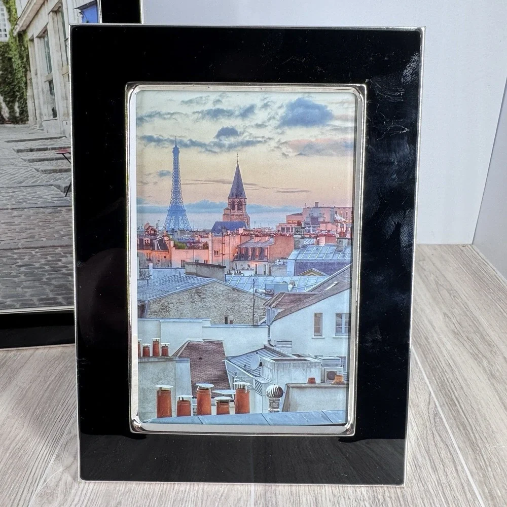 Black Picture‎ Frame Set 2 Modern Tabletop 11.5x9.5 7.5x5.5 Glass Decor